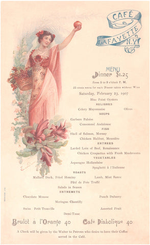 Café Lafayette, New York 1907 Menu Art