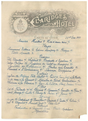 Claridge's, London, December 1898