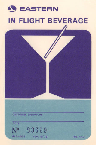 Eastern Air Lines In Flight Beverage Card, 1976