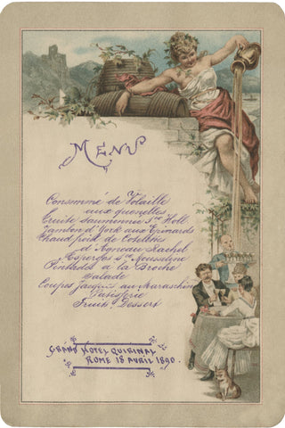 Hotel Quirinal, Rome 1890 Menu Art