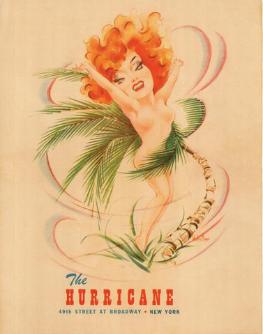 The Hurricane Nightclub, New York, 1940s Menu Art