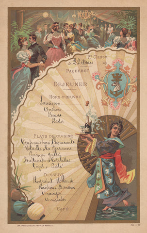 Dejeuner menu, Paquebot Tonkin(?) 1890s