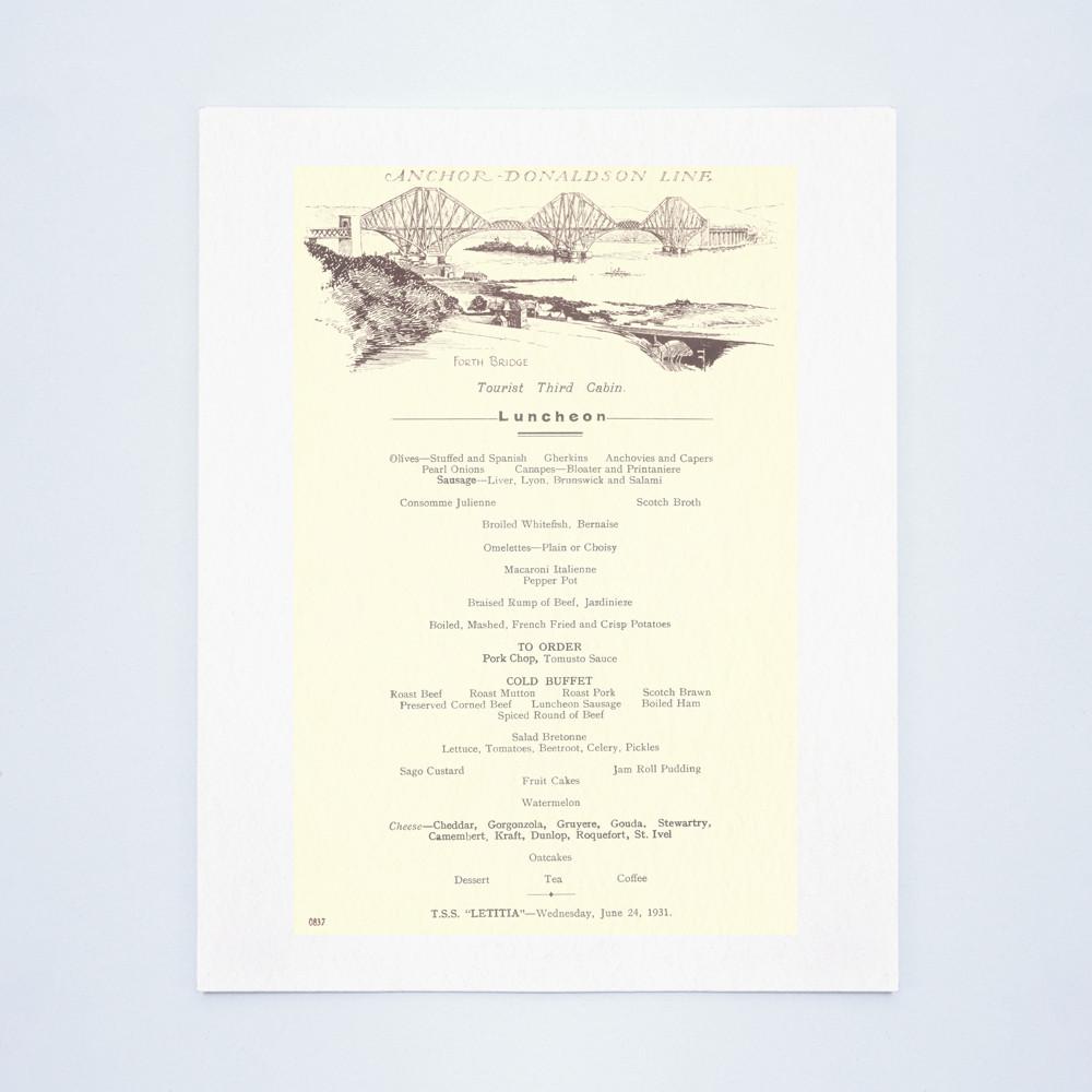 S/S Letitia 1931 Herbert Beazley Collection – Vintage Menu Art UK
