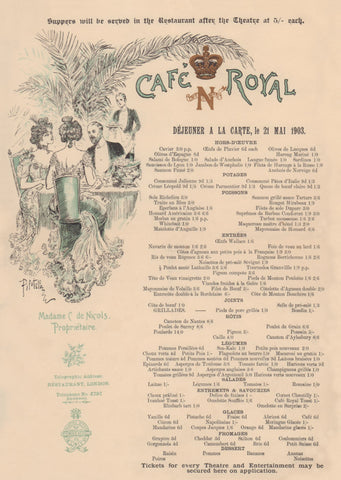 Café Royal, London 1903 Menu Art