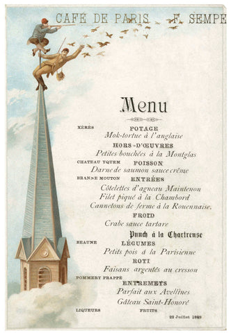 Café de Paris, Buenos Aires, Argentina, 1888 Menu Art