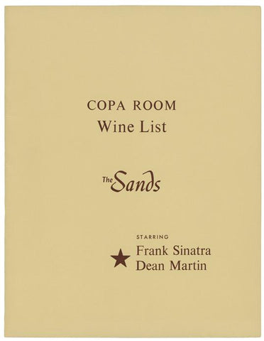 opa Room Wine List Cover, The Sands Hotel, Las Vegas Frank Sinatra & Dean Martin, 1960s