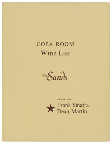 Frank Sinatra's Copa Room Wine List, Las Vegas 1959 Menu Art