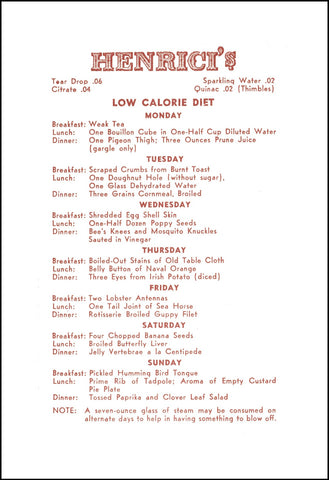 Henrici's Restaurant Unusual Diet, Chicago circa 1930s