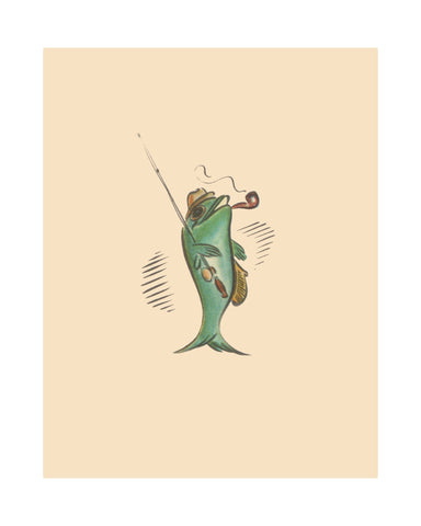 Fish, Fly-rod, Hat, Pipe and Creel