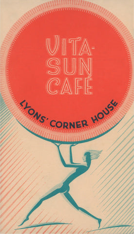 Vita-Sun Café, Lyons' Corner House London 1920s Menu art