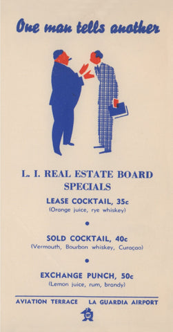 L.I. Real Estate Board Specials (Cocktails) Menu Art