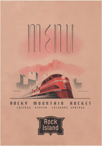 Rock Island Rocky Mountain Rocket, 1940s Menu Art