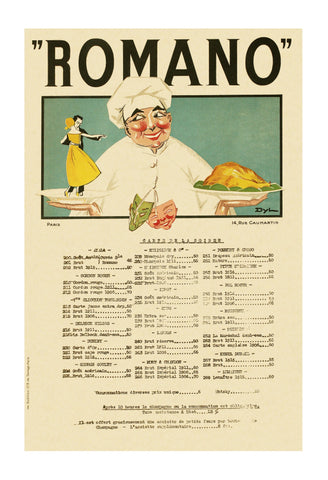 Romano, Paris 1923 Champagne Menu