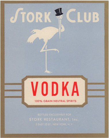 Stork Cub Liquor Label - Vodka - 1940s