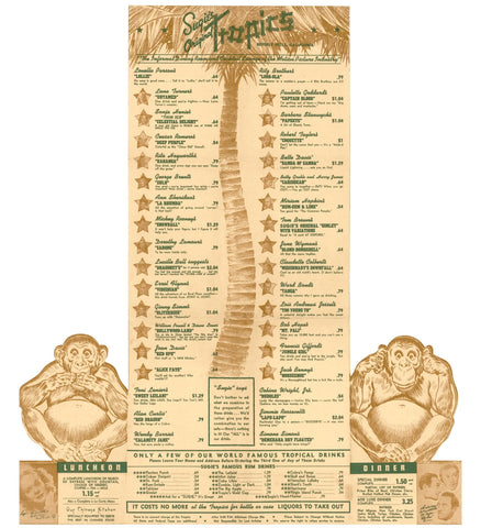 Sugie's Original Tropics, Beverly Hills, 1946 Menu Art 