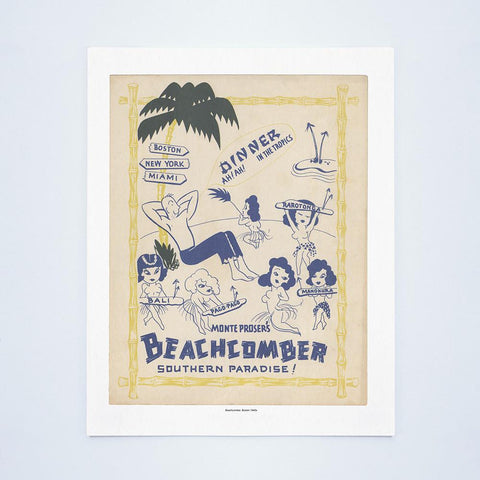 Monte Proser's Beachcomber, Boston, 1940s Vintage Menu Art