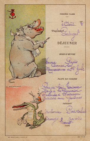 Le Paquebot Portugal 1903 (Hippo) Menu Art by Auguste Vimar